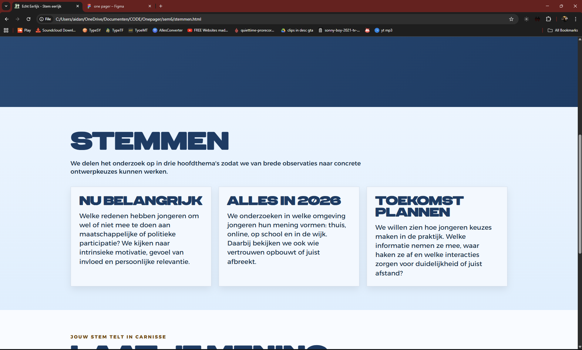 Screenshot van Aidans prototype met een tweede scherm van de applicatie